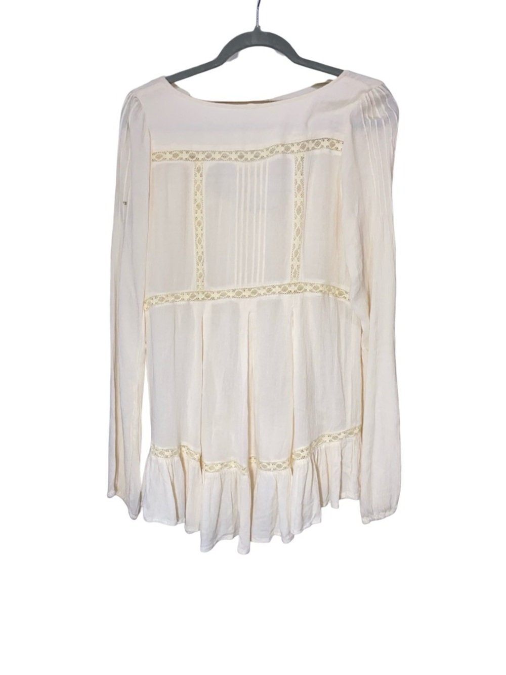 Free People Jeanette peasant tunic top Ivory Lace Ruffle Hem Long Sleeve - Picture 3 of 6